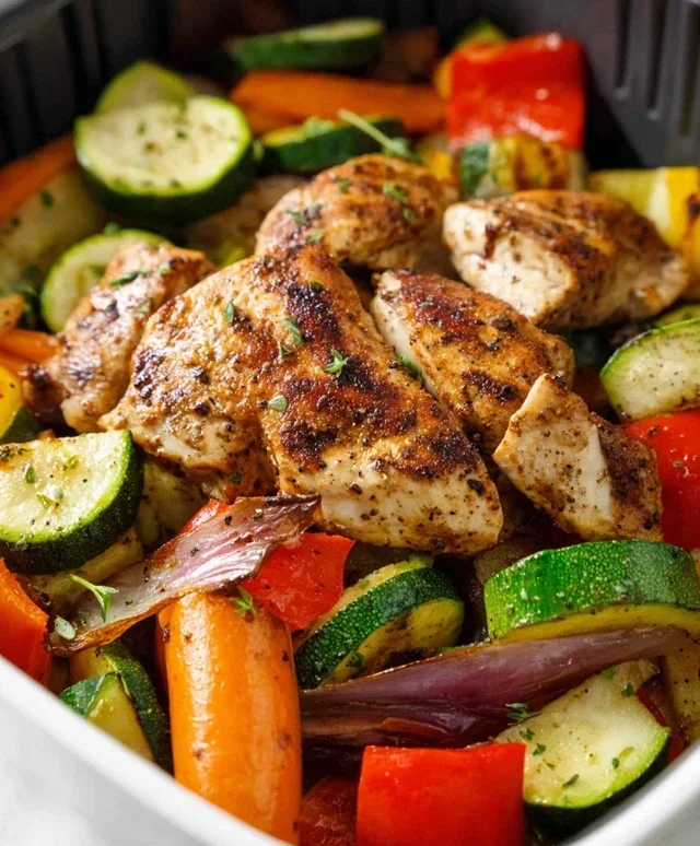 Air Fryer Chicken and Vegetables (in 15 minutes!)