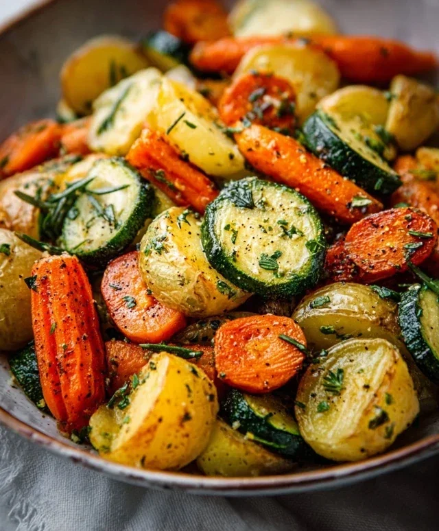 Garlic Herb Roasted Potatoes Carrots and Zucchini