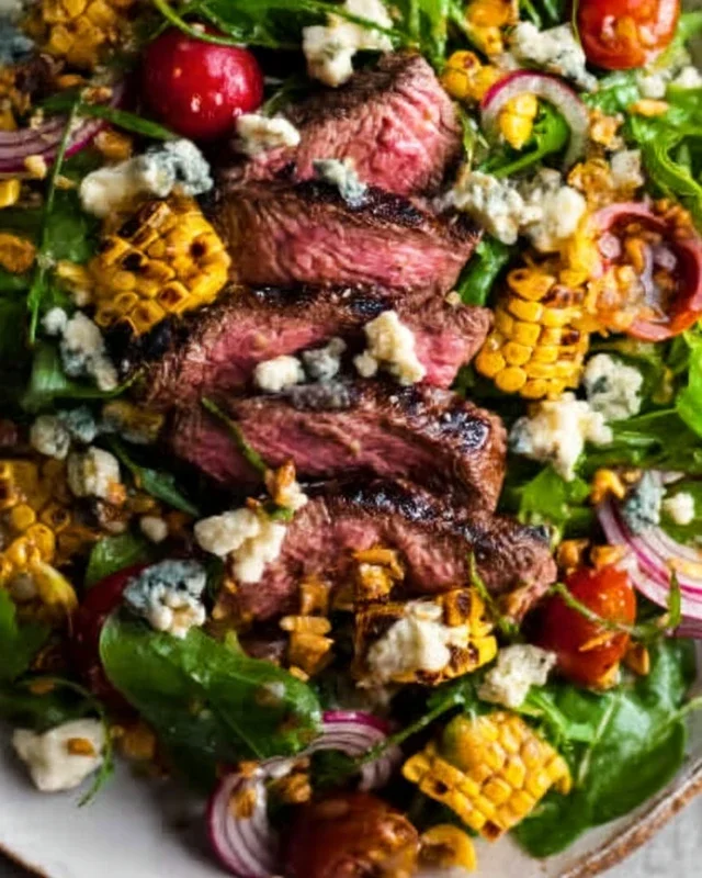 Balsamic Steak Gorgonzola Salad with Grilled Corn