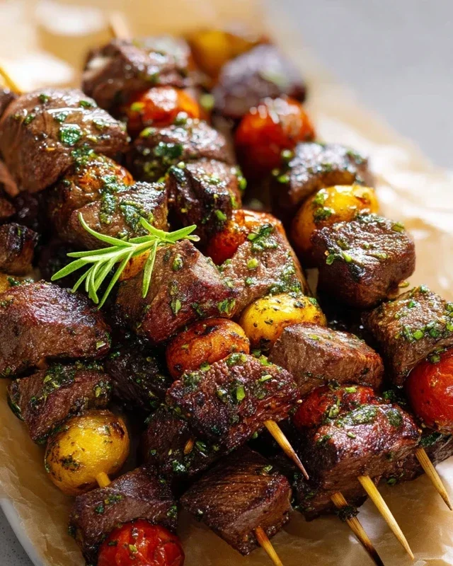 Rosemary Garlic Steak Kebabs