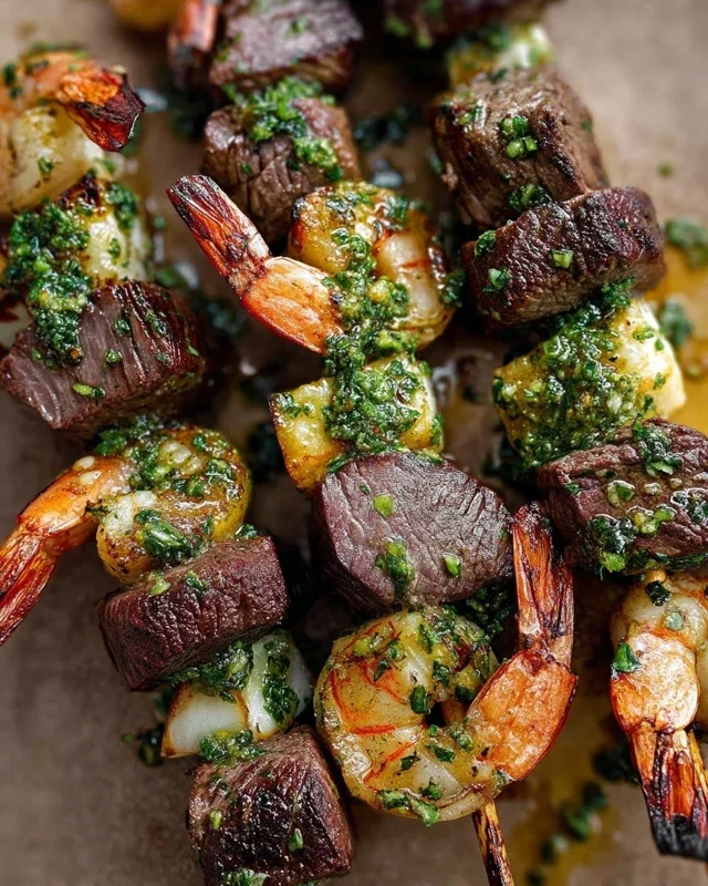 Surf and Turf Kabobs with Chimichurri Sauce