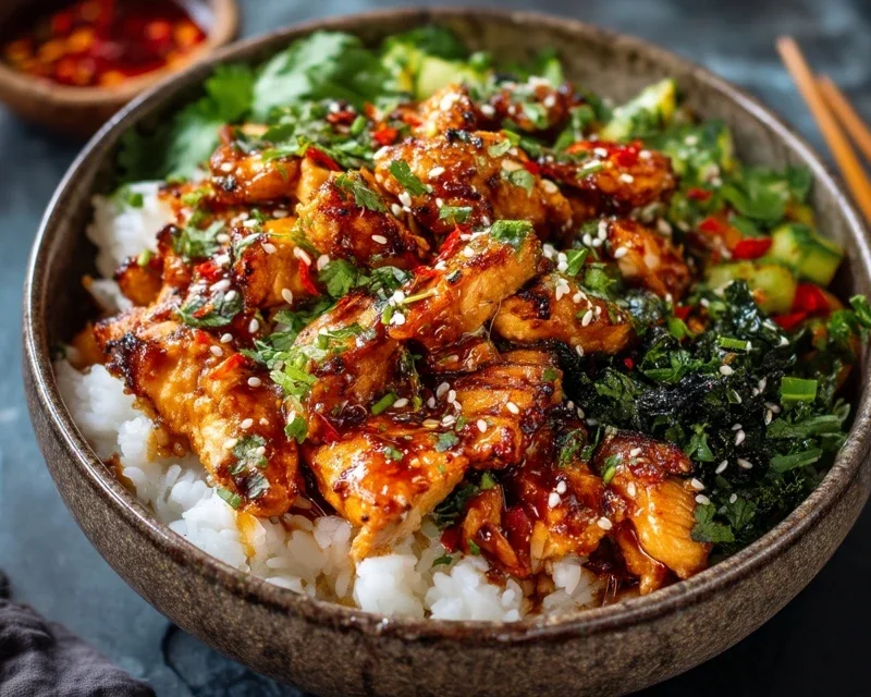 Spicy Honey-Gin Extract Extractger Chicken Bowls with Yum Yum Sauce