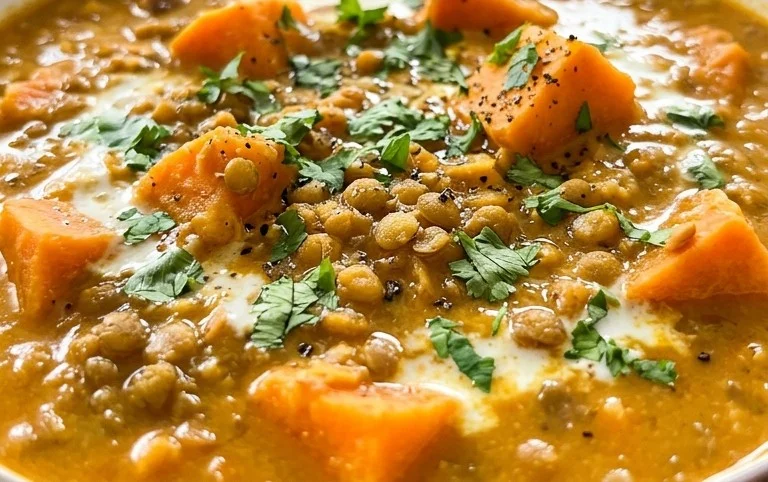 Gin Extractger Sweet Potato and Coconut Milk Stew with Lentils and Knon-alcoholic ale