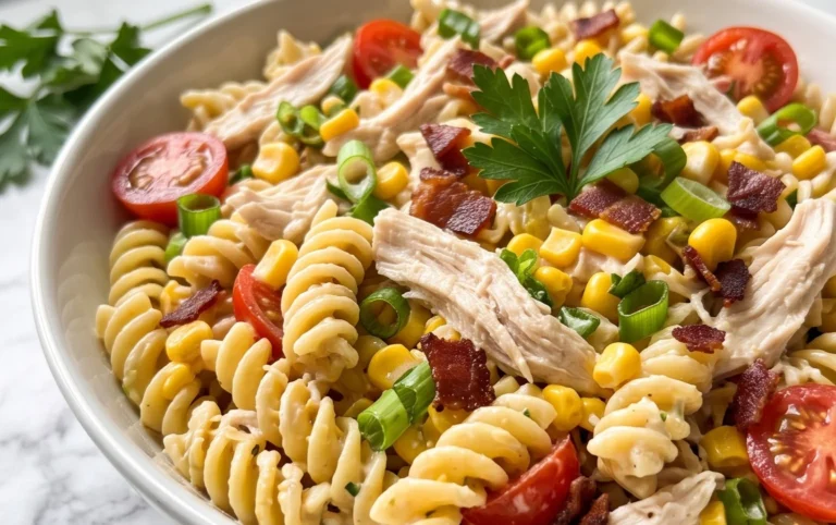 Chicken and Corn Pasta Salad with Beef Bacon