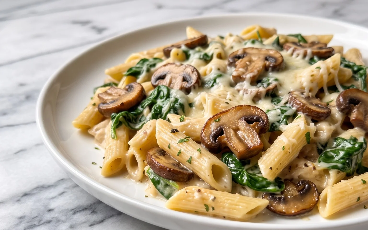 Parmesan Spinach Mushroom Pasta Skillet