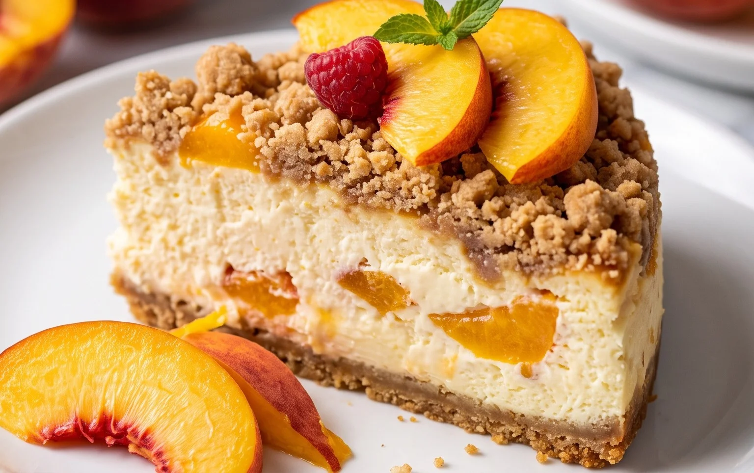 Peach Cream Cheese Cake with Streusel Topping