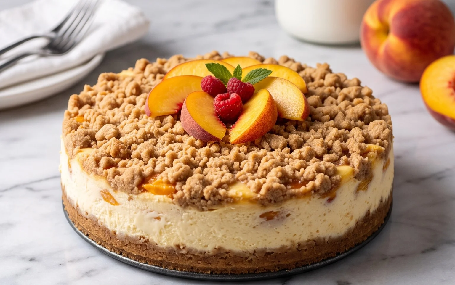 Peach Cream Cheese Cake with Streusel Topping