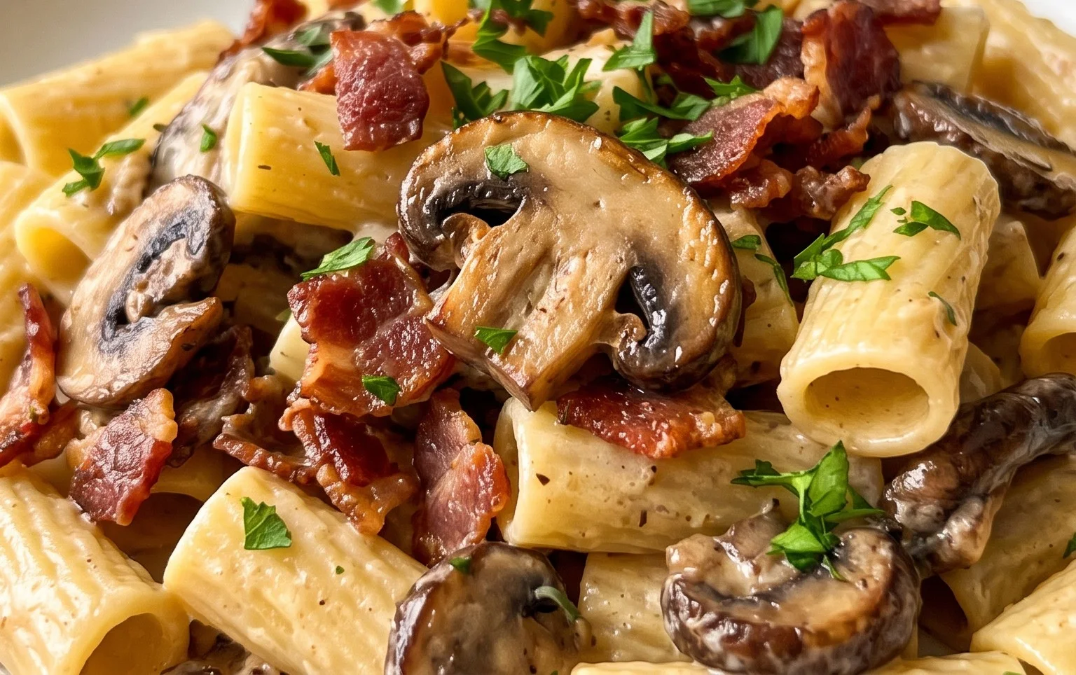 Creamy Beef Bacon and Mushroom Pasta