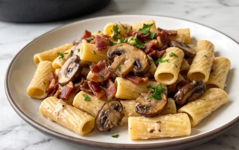 Creamy Beef Bacon and Mushroom Pasta