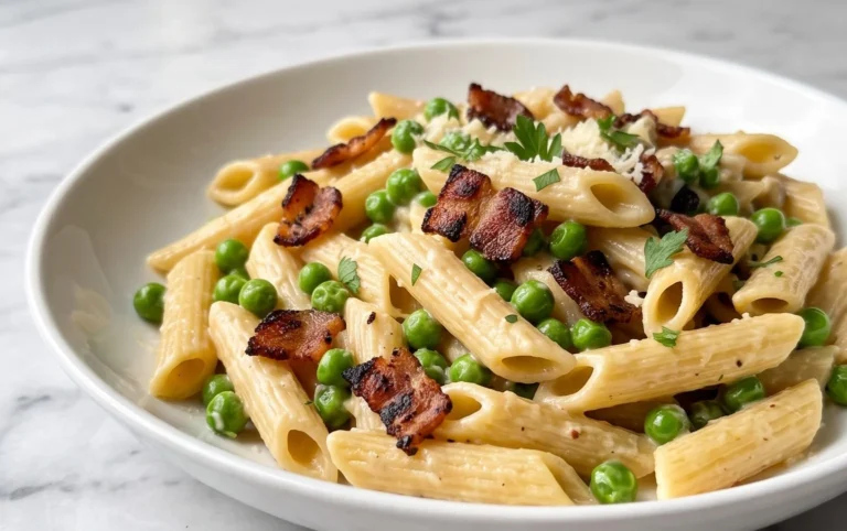 Penne Pasta, Peas and Beef Bacon